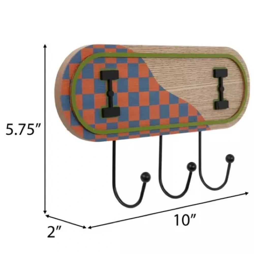 Checkered Skateboard Wood Wall Decor With Hooks